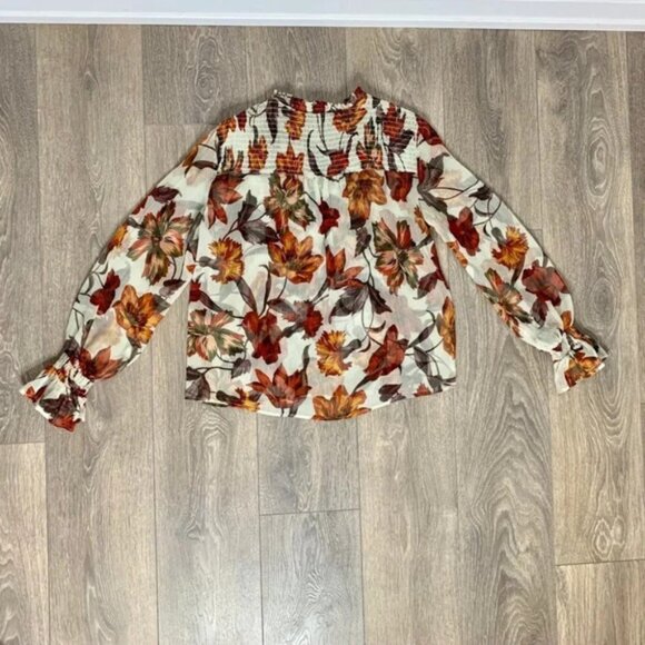 Zara Women’s Blouse Fall Leaf Ruffle Long Sleeve Peasant Flutter Sleeve Sheer M - Picture 15 of 16